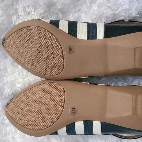 Sole Society formal striped pointed toe adjustable buckle ankle strap flats - Picture 2 of 4